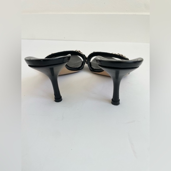 Gucci Black Leather Capri Kittle heel mules with web and chain link details 8.5 - Picture 5 of 12